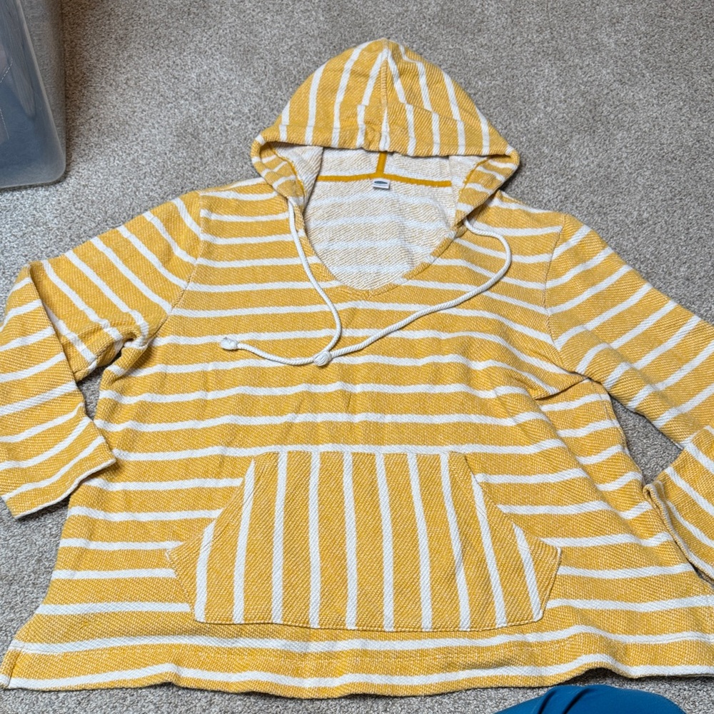 Old Navy Cali Striped Baja Hoodie Yellow White Lightweight Pullover XL - Picture 2 of 13